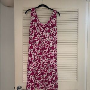 Garnet Hill Fuchsia and White Floral Midi Dress